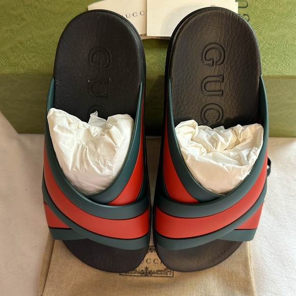 Gucci Women's Web Slide Rubber Sandals Sz 39 BNIB Made in Italy π― Authentic - Picture 4 of 13
